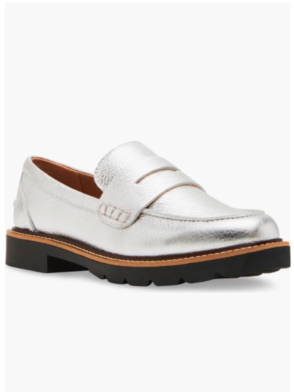 Blondo Waterproof Leather Penny Loafer Size 8 M Silver Metallic